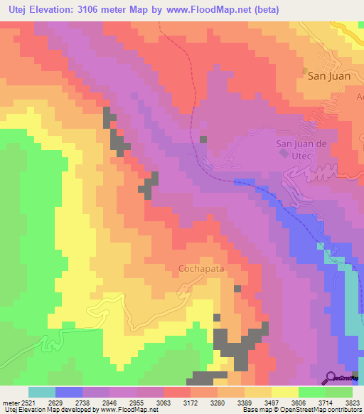 Utej,Peru Elevation Map