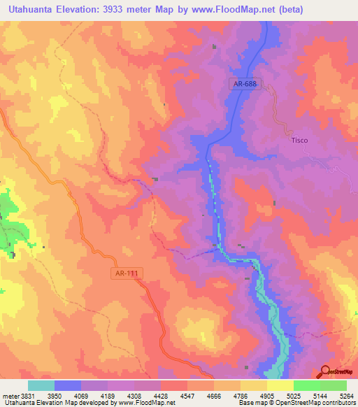 Utahuanta,Peru Elevation Map