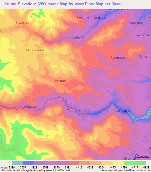 Ustuna,Peru Elevation Map