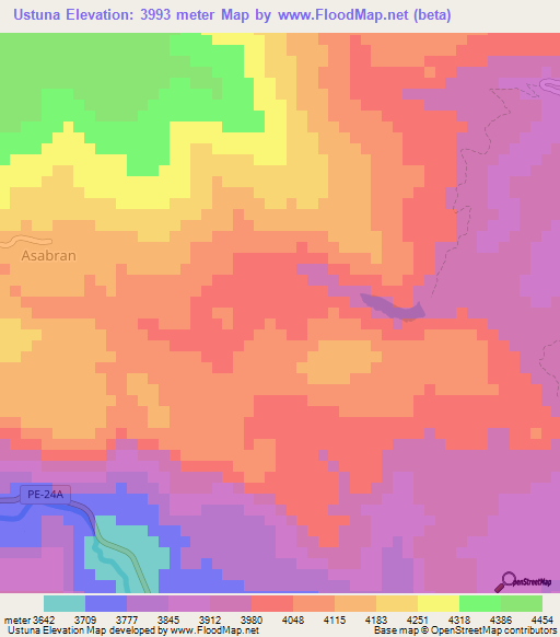 Ustuna,Peru Elevation Map