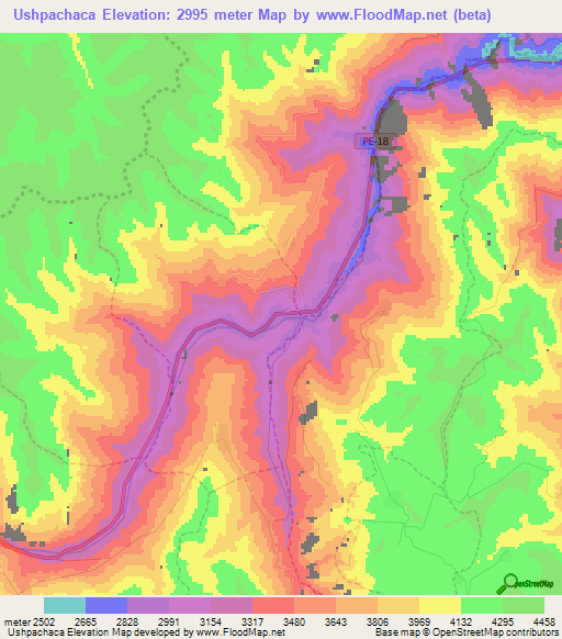 Ushpachaca,Peru Elevation Map