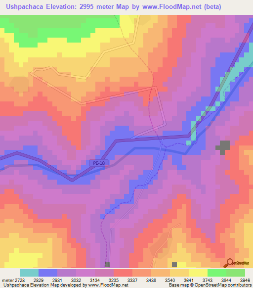 Ushpachaca,Peru Elevation Map