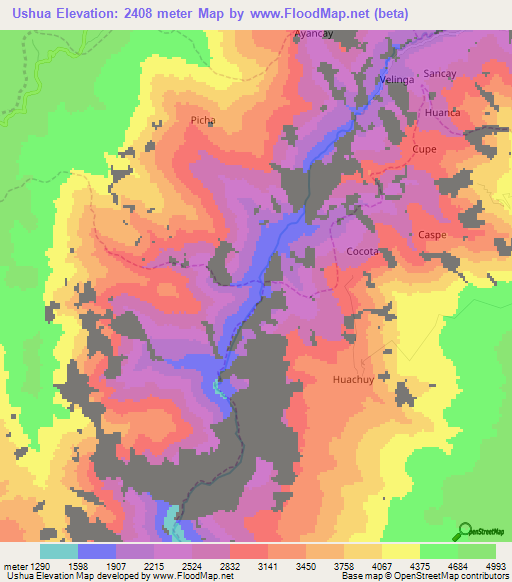 Ushua,Peru Elevation Map