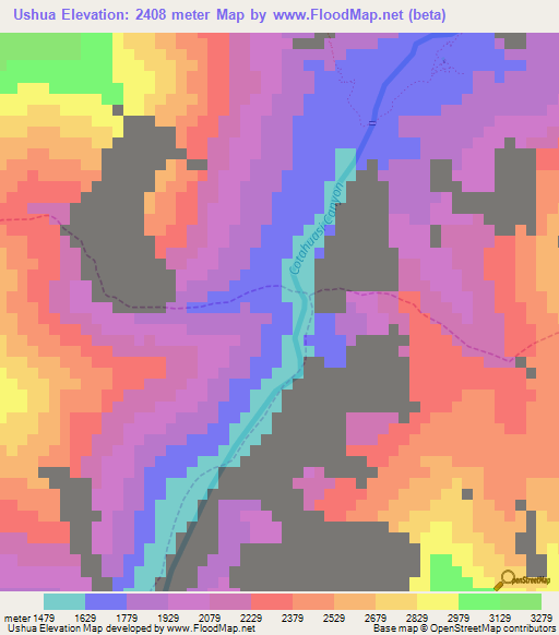 Ushua,Peru Elevation Map