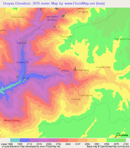 Uruysa,Peru Elevation Map
