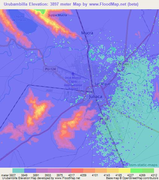Urubambilla,Peru Elevation Map