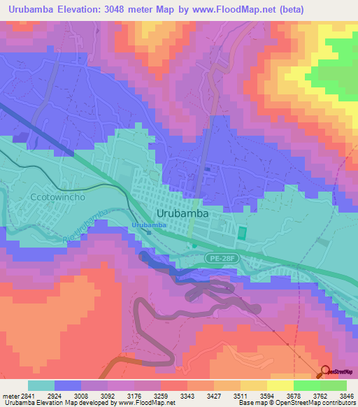 Urubamba,Peru Elevation Map