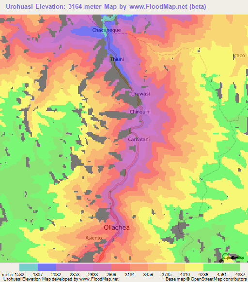 Urohuasi,Peru Elevation Map