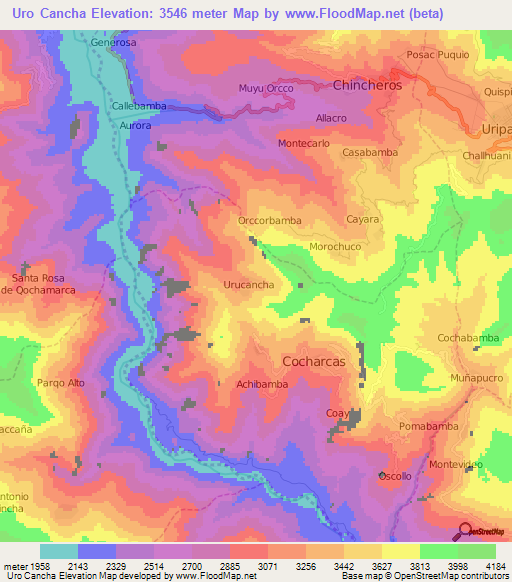 Uro Cancha,Peru Elevation Map