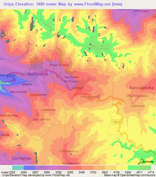 Uripa,Peru Elevation Map
