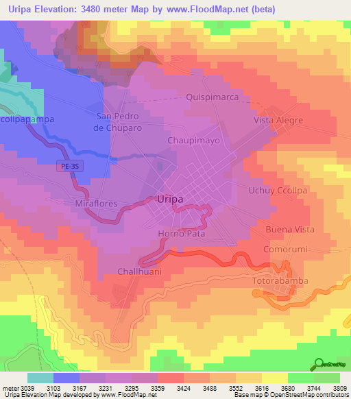 Uripa,Peru Elevation Map
