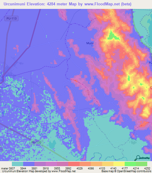 Urcunimuni,Peru Elevation Map