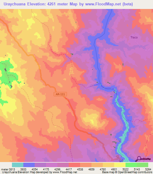Uraychuana,Peru Elevation Map