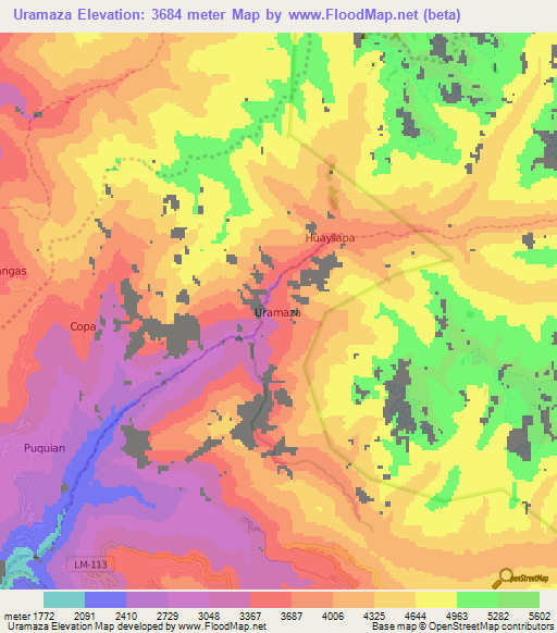 Uramaza,Peru Elevation Map