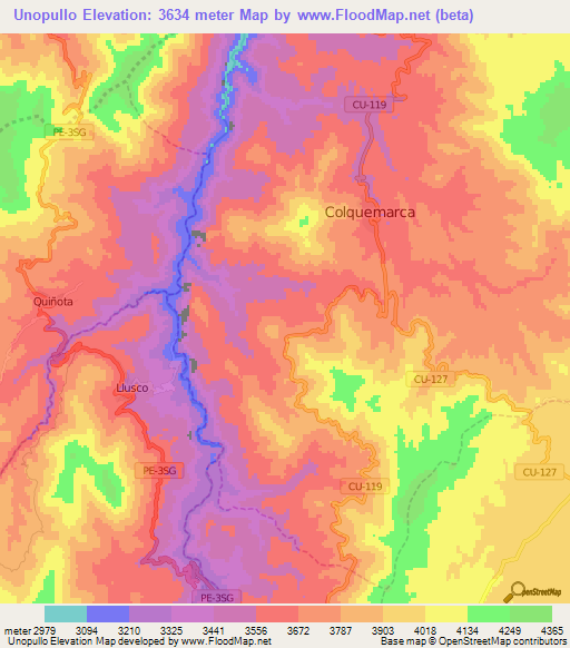 Unopullo,Peru Elevation Map