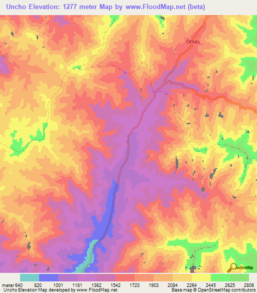 Uncho,Peru Elevation Map