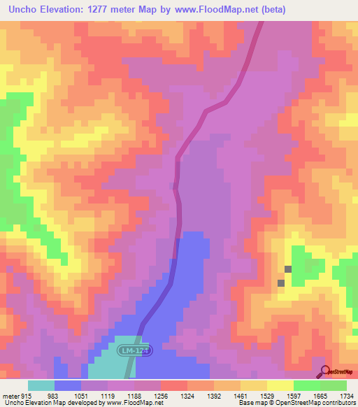 Uncho,Peru Elevation Map