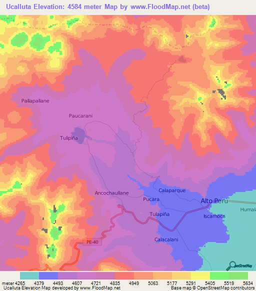 Ucalluta,Peru Elevation Map