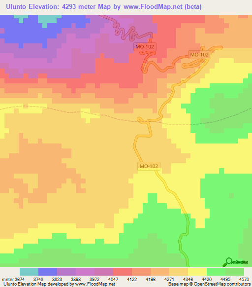 Ulunto,Peru Elevation Map