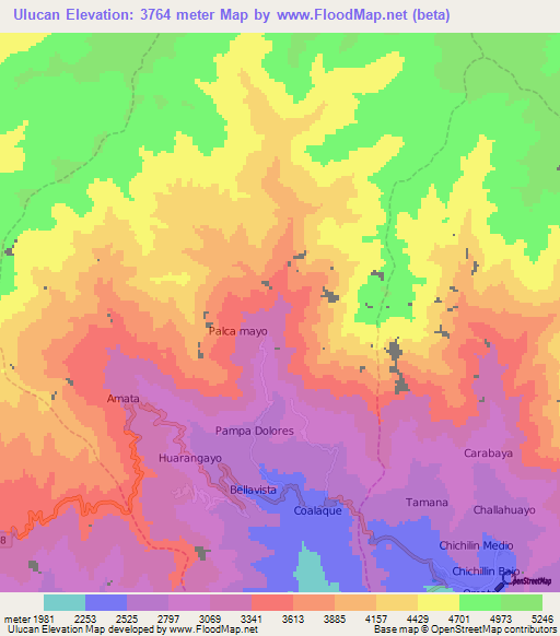 Ulucan,Peru Elevation Map