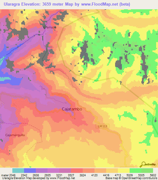 Ularagra,Peru Elevation Map