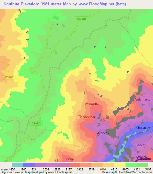 Uguihua,Peru Elevation Map