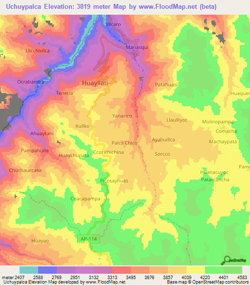 Uchuypalca,Peru Elevation Map