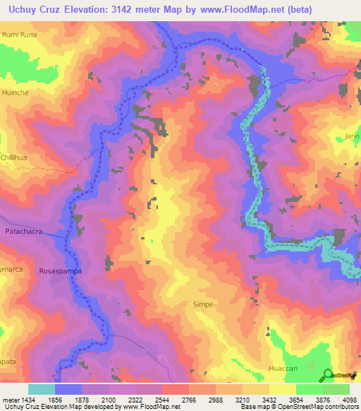 Uchuy Cruz,Peru Elevation Map