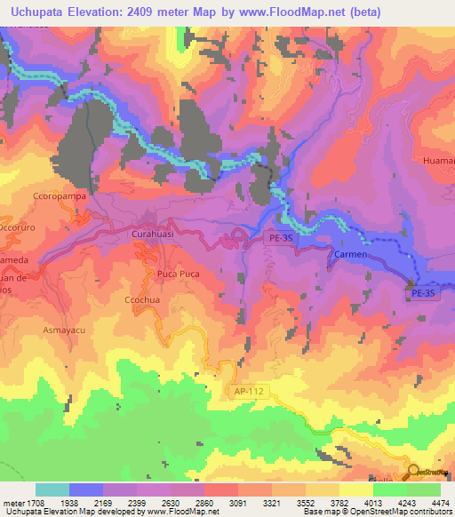 Uchupata,Peru Elevation Map