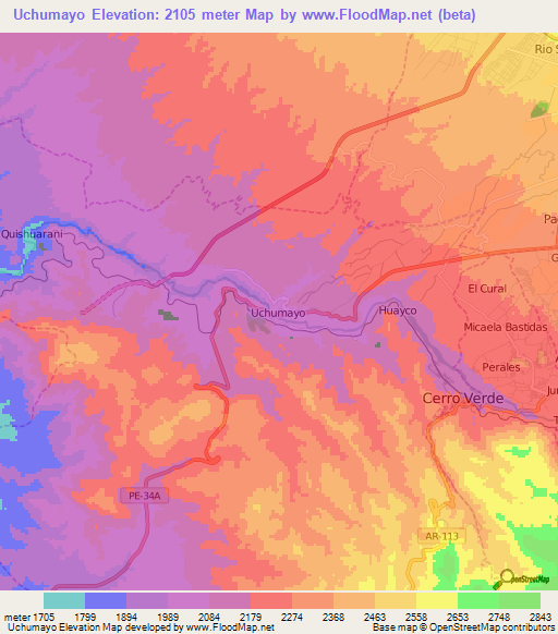 Uchumayo,Peru Elevation Map