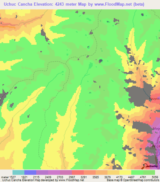 Uchuc Cancha,Peru Elevation Map