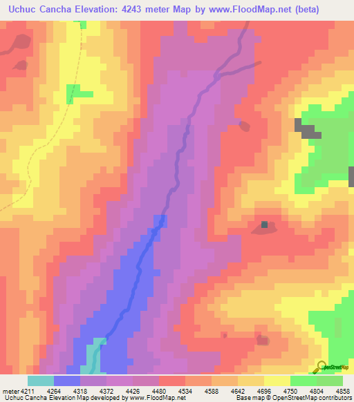 Uchuc Cancha,Peru Elevation Map
