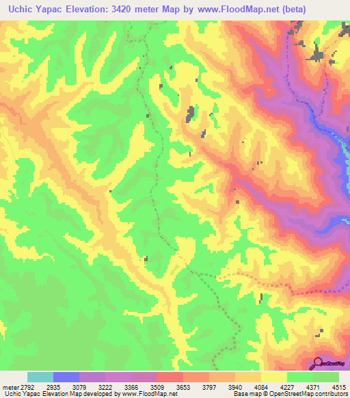 Uchic Yapac,Peru Elevation Map