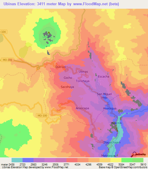 Ubinas,Peru Elevation Map