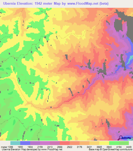 Ubernia,Peru Elevation Map
