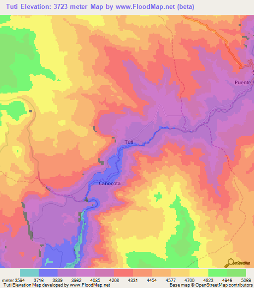 Tuti,Peru Elevation Map