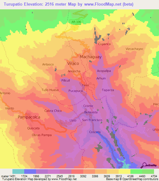 Turupatio,Peru Elevation Map