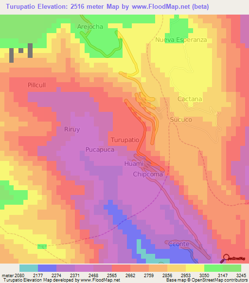 Turupatio,Peru Elevation Map