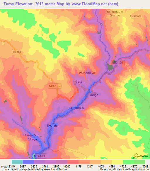 Tursa,Peru Elevation Map