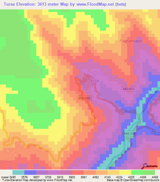 Tursa,Peru Elevation Map