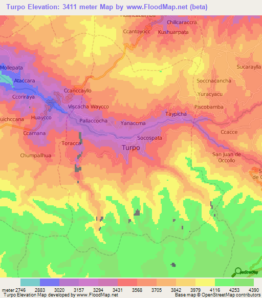 Turpo,Peru Elevation Map