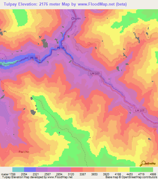 Tulpay,Peru Elevation Map