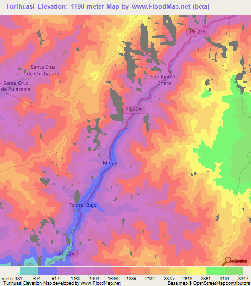 Turihuasi,Peru Elevation Map