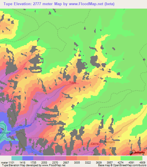 Tupe,Peru Elevation Map