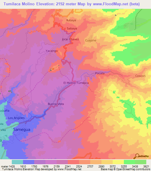 Tumilaca Molino,Peru Elevation Map