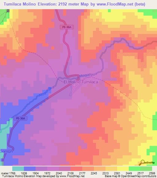 Tumilaca Molino,Peru Elevation Map