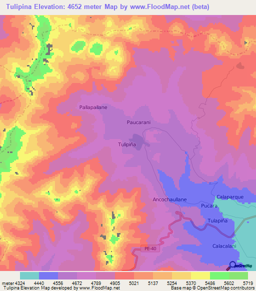 Tulipina,Peru Elevation Map