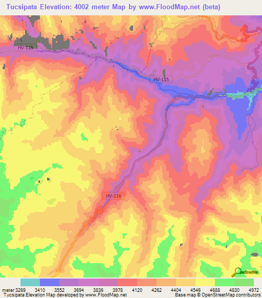 Tucsipata,Peru Elevation Map