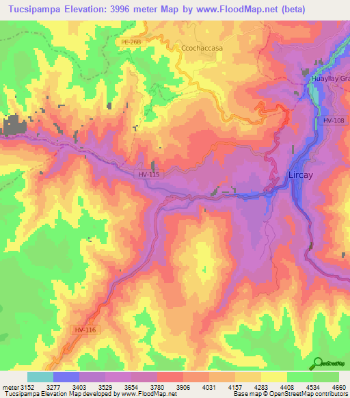 Tucsipampa,Peru Elevation Map