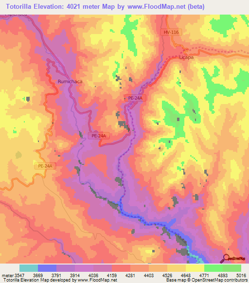 Totorilla,Peru Elevation Map